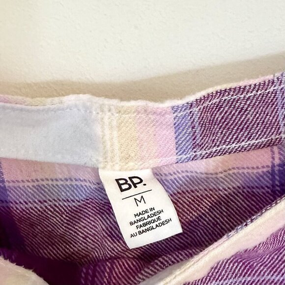 NWT BP by Nordstrom Cream + Purple Plaid Long Sleeve Square Neck Mini Dress - M - Picture 3 of 6